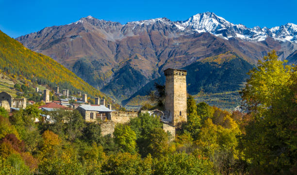istock Svan towers in snowy mountains 696570122