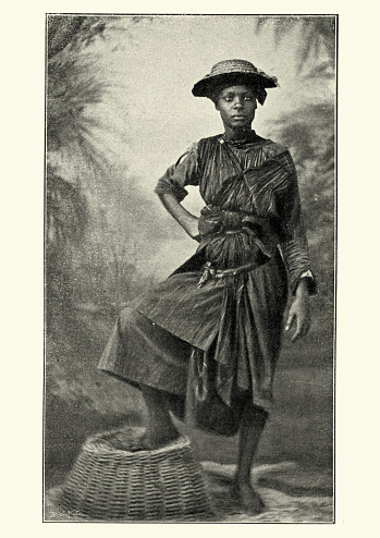 Vintage engraving of a Native woman of Martinique 19th Century