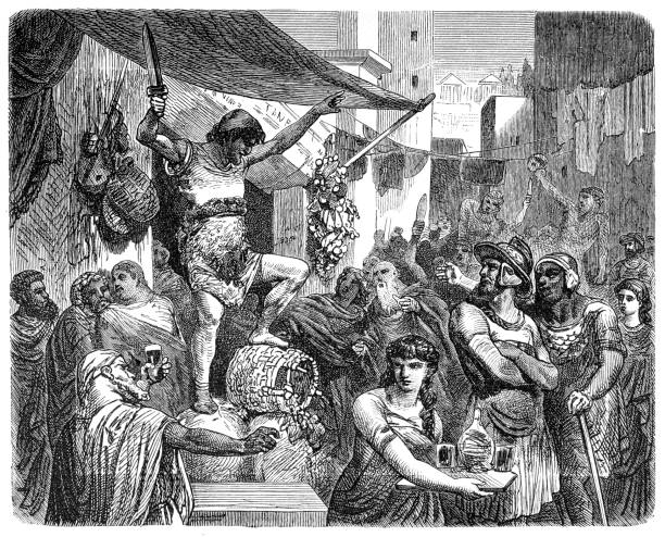 Scene in the streets of Ancient Rome illustration of a scene in the streets of Ancient Rome ancient roman civilization stock illustrations