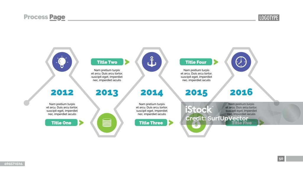 Five Year Report Slide Template Five options process chart. Business data. Year, diagram. Creative concept for infographic, templates, presentation, report. Can be used for topics like finance, banking. Five People stock vector