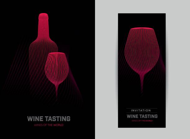 ilustrações de stock, clip art, desenhos animados e ícones de design template with modern illustration of wine glass and bottle - wine winetasting cellar bottle
