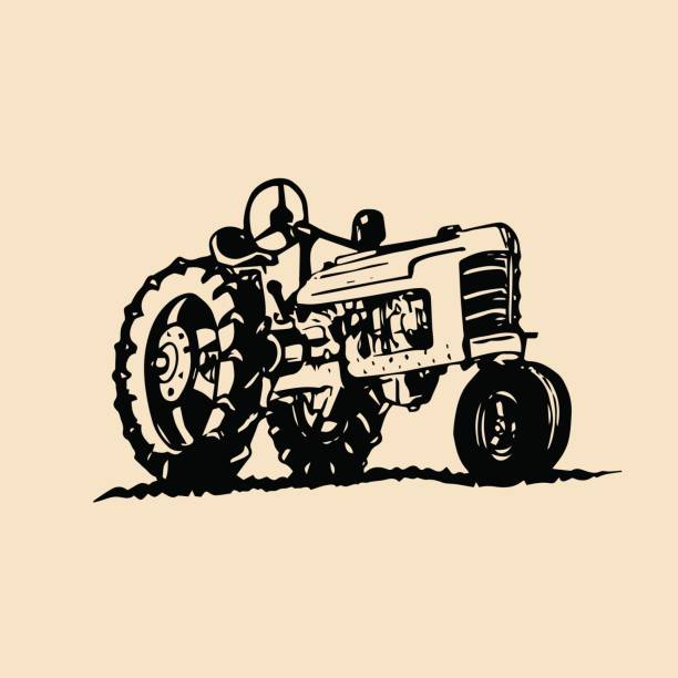 Vector illustration of retro tractor in hand sketched style. Farm fresh symbol. Organic bio products emblem. Eco food sign.