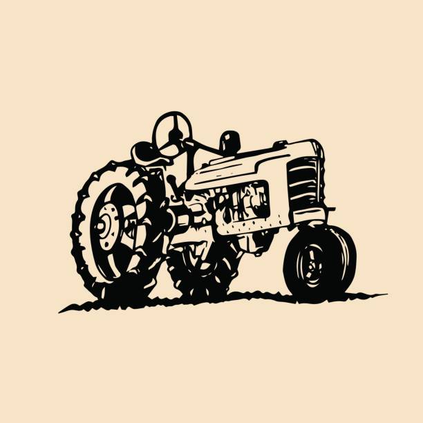 Vector illustration of retro tractor in hand sketched style. Farm fresh symbol. Bio products emblem. Eco food sign. Vector illustration of retro tractor in hand sketched style. Farm fresh symbol. Organic bio products emblem. Eco food sign. farm clipart stock illustrations