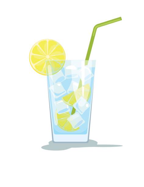 ilustraciones, imágenes clip art, dibujos animados e iconos de stock de vaso de agua de limón - lemon isolated clean water