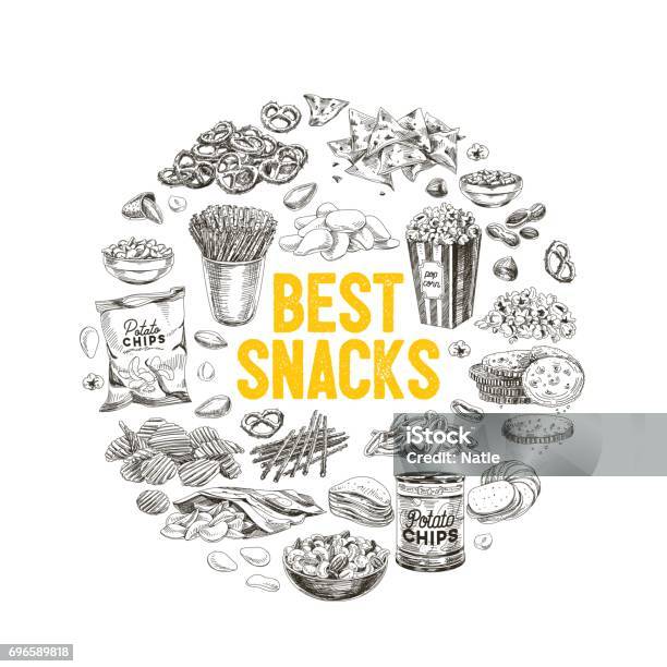 Vector Hand Drawn Snack And Junk Food Illustration Stock Illustration - Download Image Now