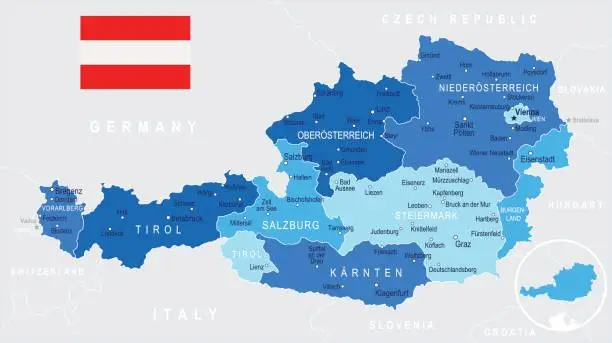 Vector illustration of Austria - map and flag â illustration