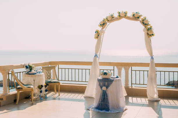 istock Arch for wedding ceremony on sea 696601046