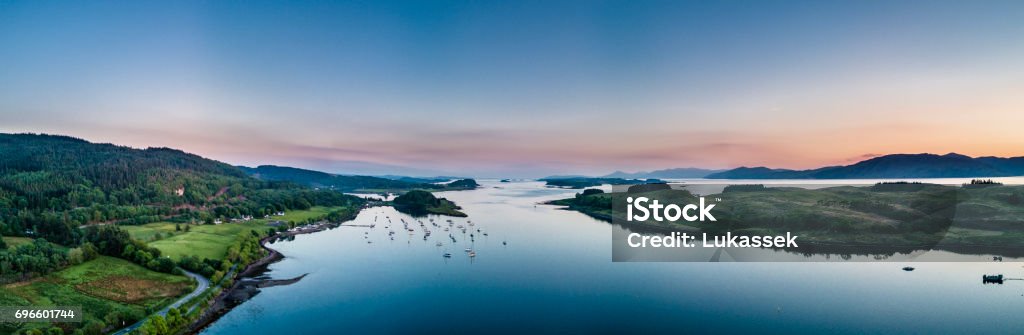 Aerial view of coast by Appin with views over Shuna Island and Arnamurchan Aerial view of coast by Appin with views over Shuna Island and Arnamurchan, Scotland Scotland Stock Photo