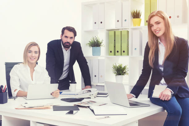istock Business partners in a white office 696609196