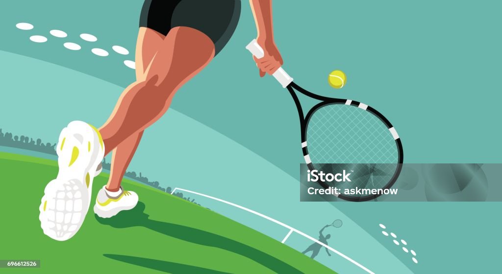 Playing tennis Tennis player holding a racket, low angle view, accent on legs. Tennis stock vector