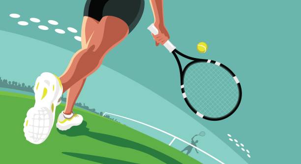 Playing tennis Tennis player holding a racket, low angle view, accent on legs. tennis outfit stock illustrations