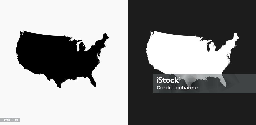 United States Map Icon on Black and White Vector Backgrounds United States Map Icon on Black and White Vector Backgrounds. This vector illustration includes two variations of the icon one in black on a light background on the left and another version in white on a dark background positioned on the right. The vector icon is simple yet elegant and can be used in a variety of ways including website or mobile application icon. This royalty free image is 100% vector based and all design elements can be scaled to any size. USA stock vector