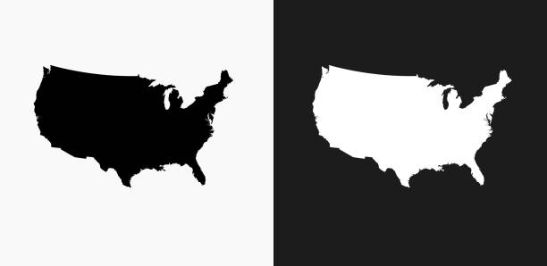 United States Map Icon on Black and White Vector Backgrounds United States Map Icon on Black and White Vector Backgrounds. This vector illustration includes two variations of the icon one in black on a light background on the left and another version in white on a dark background positioned on the right. The vector icon is simple yet elegant and can be used in a variety of ways including website or mobile application icon. This royalty free image is 100% vector based and all design elements can be scaled to any size. black and white map of united states stock illustrations