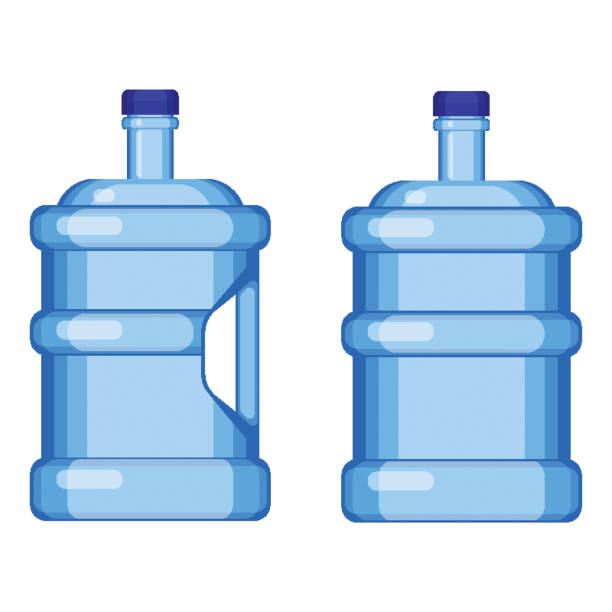 illustrazioni stock, clip art, cartoni animati e icone di tendenza di bottiglie d'acqua da due galloni con e senza manico - jug