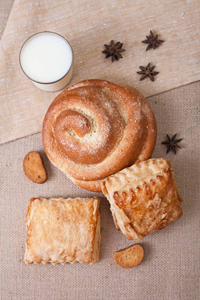 istock Fresh pastries and a glass of milk 696620110