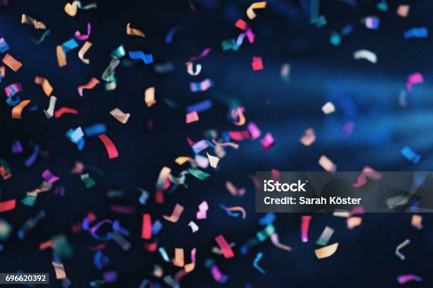 Detail Of A Confetti Bomb Stock Photo - Download Image Now - Confetti, Celebration, Congratulating