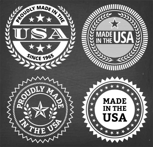 アメリカ愛国バッジ ベクトル セット チョーク ボードは、 - made in the usa sign retro revival label点のイラスト素材／クリップアート素材／マンガ素材／アイコン素材