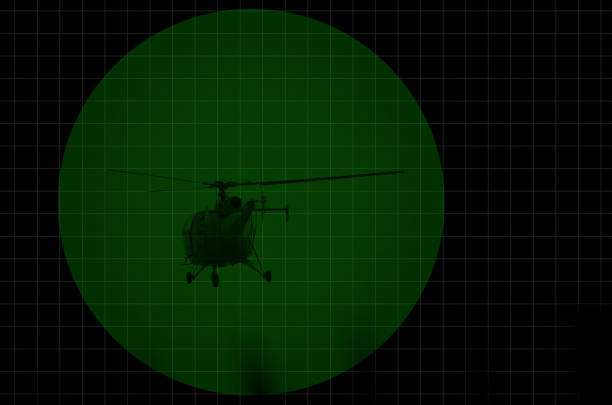 Binocular view of a helicopter. Two part of photograph. One part is war helicopter close-up and another is made in software. Then two part is merged in software. The photograph is prepared in image processing software. It consists of 6 layers. No part of the photograph is copied from anywhere.
