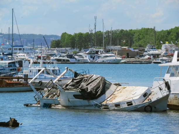 Sunken boat on the pier.