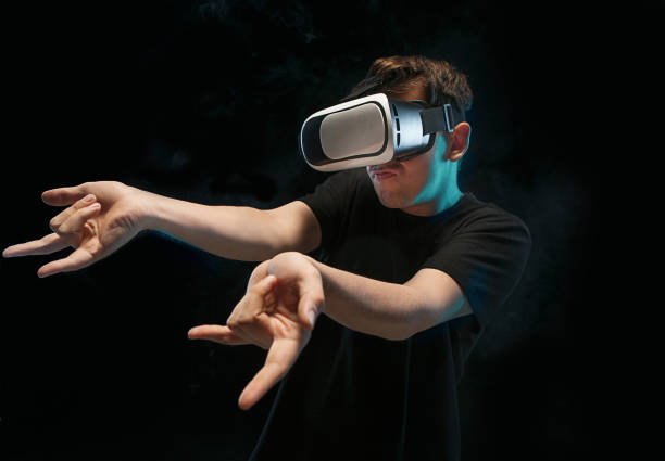 istock The man with glasses of virtual reality. Future technology concept 696630576