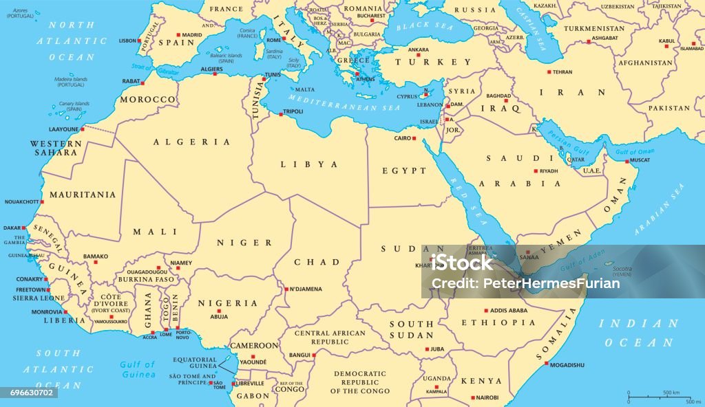 North Africa And Middle East Political Map Stock Illustration North Africa And Middle East Political Map Stock Illustration
