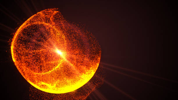 istock Abstract colorful orange and golden exploding sphere made of points and dots. Shiny dots with glowing effect. 696632002