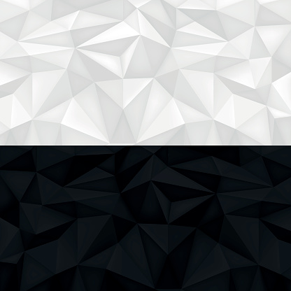 Low polygon shapes, black and white background, light and dark crystals, triangles mosaic, creative origami wallpaper, templates vector design