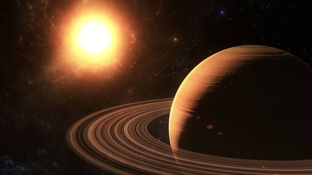 istock The sun shines on Saturn in space high quality 3d illustration. 696638832