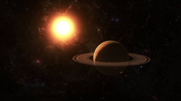 istock The sun shines on Saturn in space high quality 3d illustration. 696638836
