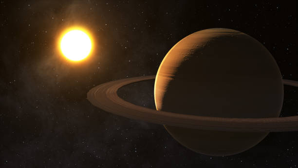 istock The sun shines on Saturn in space high quality 3d illustration. 696638844