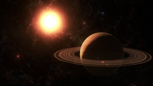 istock The sun shines on Saturn in space high quality 3d illustration. 696638882