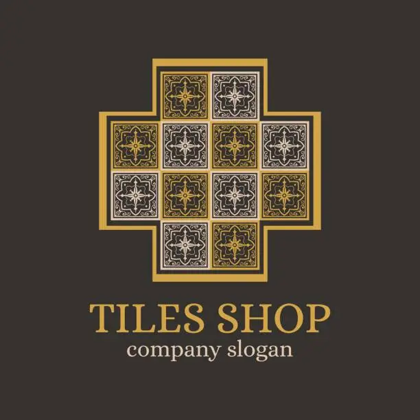 Vector illustration of Tiles shop emblem template design vector