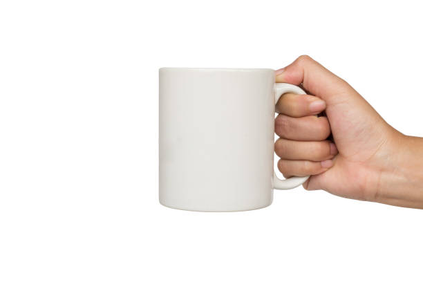 lady's hands holding cup isolated on white background.