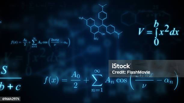 Glowing Mathematical Physical And Chemical Formulas Illustration Stock Photo - Download Image Now