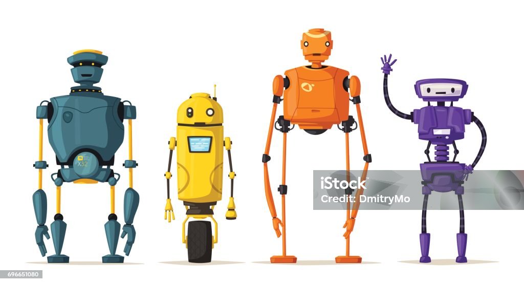 Robot character. Technology, future. Cartoon vector illustration Robot character. Technology, future. Cartoon vector illustration. Vintage style Evolution of technologies Robot stock vector