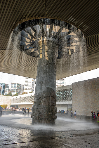 MEXICO CITY, MEXICO - Oct 15, 2016: Waterfall of The National Museum of Anthropology (Museo Nacional de Antropologia, MNA) - Mexico City, Mexico