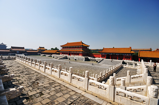 Beijing, China - September 22, 2009: Exterior view of the Forbidden city in Beijing, the Forbidden City was the Chinese imperial palace from the Ming dynasty to the end of the Qing dynasty. It is China's most popular singular site tourist attraction.