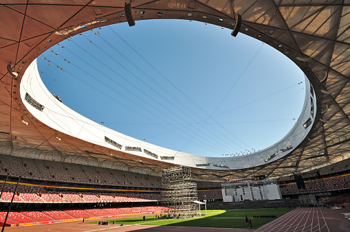 Beijing, China - September 21, 2009: Interior of Beijing National Olympic Stadium also known as Bird's Nest.  It was designed as the main stadium of 2008 Beijing Olympic Games.