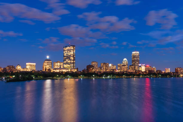 istock Night cityscape with reflections in water, Boston, USA 696665902