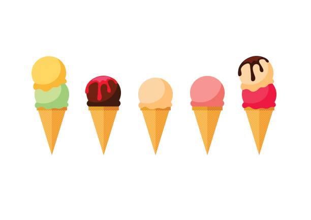 istock Ice cream. Collection of summer dessert vector illustrations. Set of ice cream wafer cones 696673572