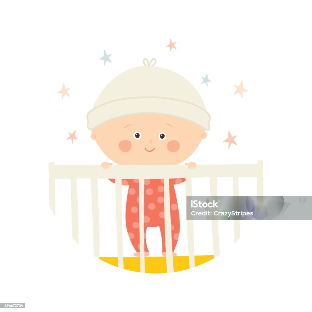 Lijkenhuis Chirurgie afbreken Schattig Baby 1 Jaar Oude Staande In De Wieg Baby Douche Ontwerpelement  Stockvectorkunst en meer beelden van Baby - iStock