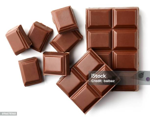 Milk Chocolate Pieces Stock Photo - Download Image Now - Chocolate Bar, Chocolate, Cut Out