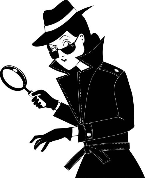 비밀 에이전트 - detective women magnifying glass spy stock illustrations