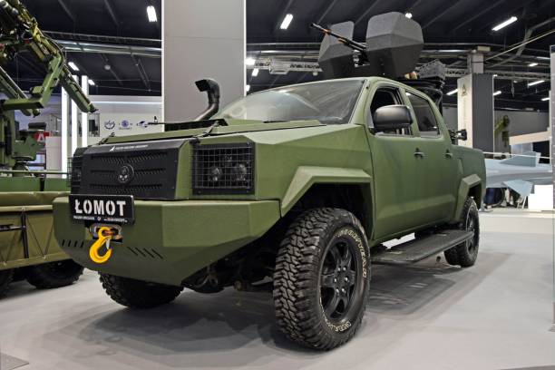 Kielce, Poland - 1st, September, 2014: Presentation of Lomot - special pick-up based on Toyota Hilux on the Defense Industry Exhibition. This light 4x4 patrol vehicle is especially designed for special forces and is dedicated to use on the bad roads. The Hilux is the one of the most popular pick-up vehicles in the world.