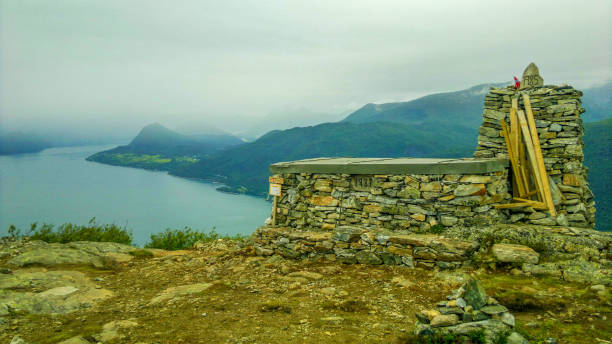 Andalsnes, Norway - June 17, 2014: Spectacular view to the surrounding mountains and the Romsdalsfjord, and Nesaksla mountain in Andalsnes city , Norway