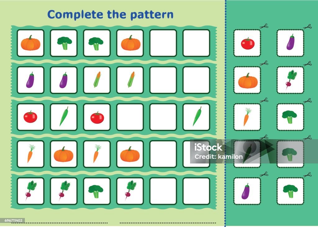 Box Complete The Pattern Complete The Pattern Worksheet For Kids Stock Illustration - Download ...