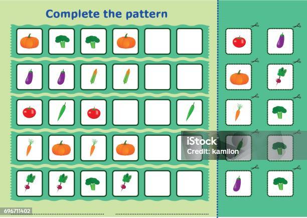 Complete The Pattern Walc Complete The Pattern Worksheet For Kids Stock Illustration - Download ...