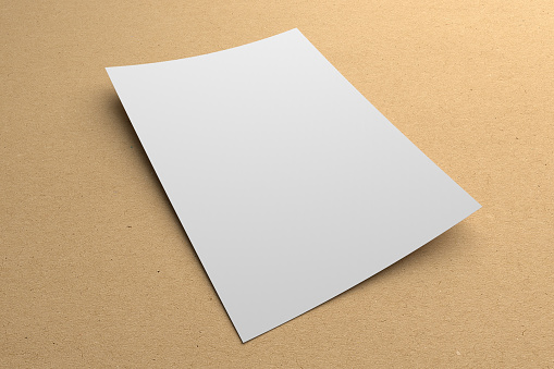 Blank 3D illustration flyer or poster mockup on recycled paper to place your artwork.