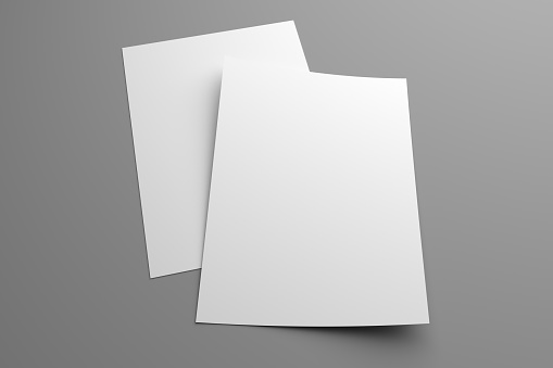 Maqueta de volantes dos Ilustración 3D en blanco sobre gris photo