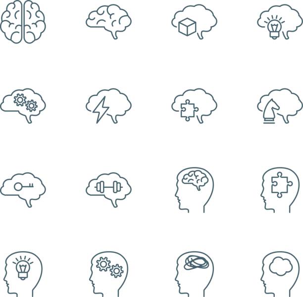 ilustraciones, imágenes clip art, dibujos animados e iconos de stock de iconos de vector de cerebro - light bulb business wisdom abstract